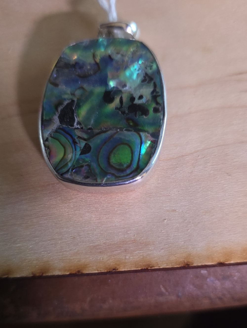 Abalone Shell Silver Pendant Necklace - Green Iridescent